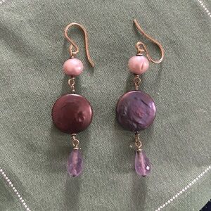 Freshwater gray and purple pearl drop earrings